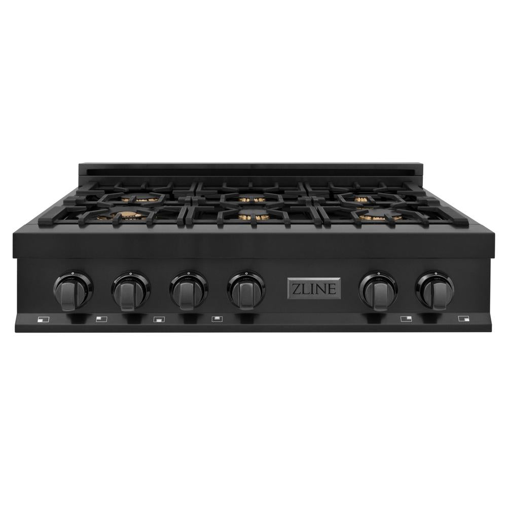 ZLINE 36 in. Legacy Gas Rangetop with 6 Brass Burners and Porcelain Cooktop in Black Stainless Steel (RTB-BR-36)