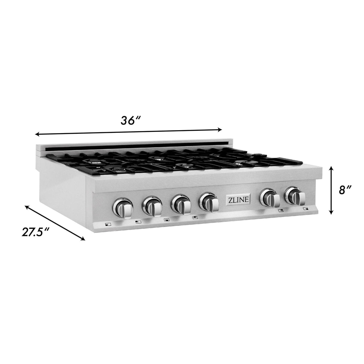 ZLINE 36 in. Porcelain Rangetop in DuraSnow® Stainless Steel with 6 Gas Burners (RTS-36)