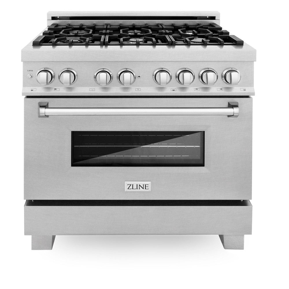 ZLINE 36 in. 4.6 cu. ft. Legacy Dual Fuel Range with 6 Burner Gas Cooktop and Electric Convection Oven in DuraSnow® Stainless Steel (RAS-SN-36)