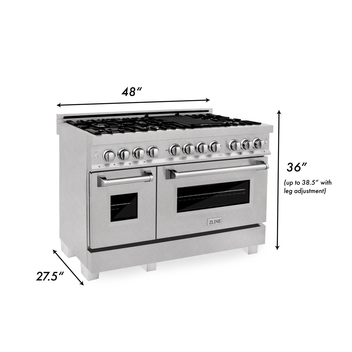 ZLINE 48 in. 6.0 cu. ft. Legacy Dual Fuel Range with 7 Burner Gas Cooktop and 2 Electric Ovens in DuraSnow® Stainless Steel (RAS-SN-48)