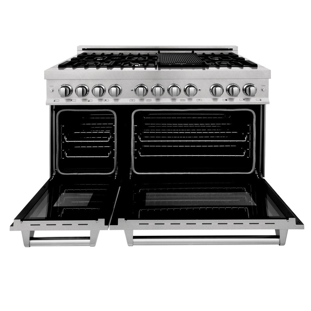 ZLINE 48 in. 6.0 cu. ft. Legacy Dual Fuel Range with 7 Burner Gas Cooktop and 2 Electric Ovens in DuraSnow® Stainless Steel (RAS-SN-48)