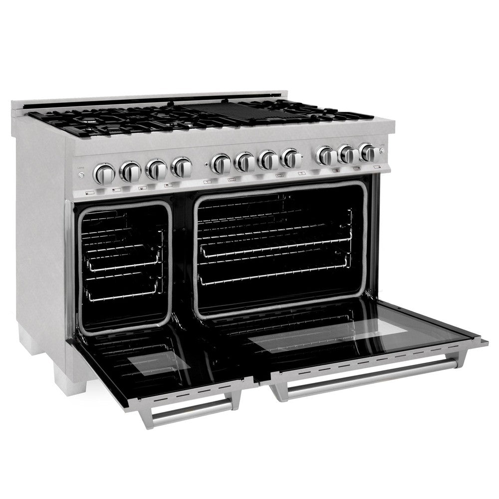 ZLINE 48 in. 6.0 cu. ft. Legacy Dual Fuel Range with 7 Burner Gas Cooktop and 2 Electric Ovens in DuraSnow® Stainless Steel (RAS-SN-48)
