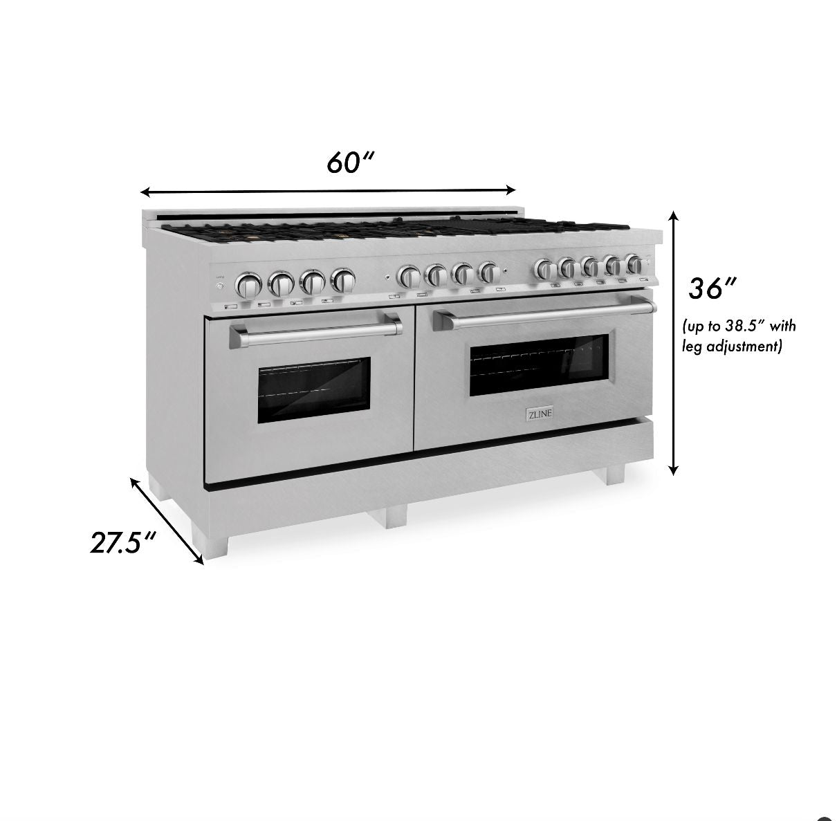 ZLINE 60 in. 7.4 cu. ft. Legacy Dual Fuel Range with Gas Cooktop and 2 Electric Convection Ovens in DuraSnow® Stainless Steel with 8 Brass Burners (RAS-SN-BR-60)