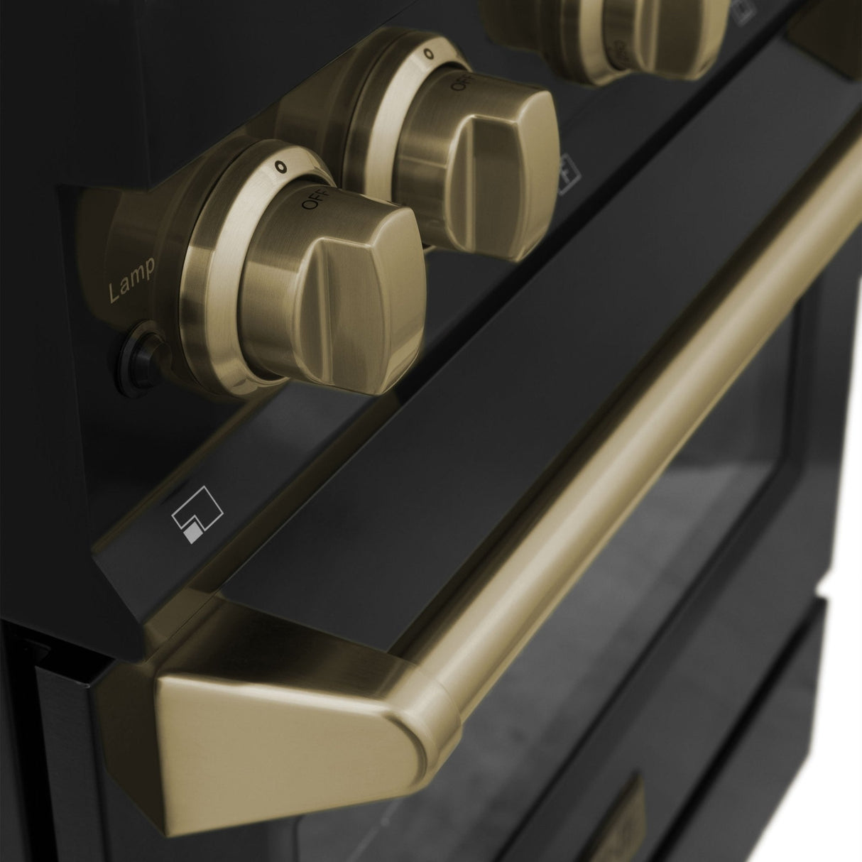 ZLINE Autograph Edition 30 in. 4.0 cu. ft. Legacy Dual Fuel Range with 4 Burner Gas Cooktop and Electric Convection Oven in Black Stainless Steel and Champagne Bronze Accents (RABZ-30-CB)