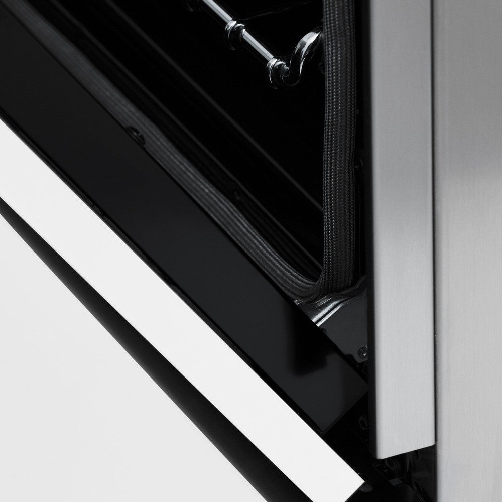 ZLINE Autograph Edition 30 in. 4.0 cu. ft. Legacy Dual Fuel Range with 4 Burner Gas Cooktop and Electric Convection Oven in Stainless Steel with White Matte Door and Polished Gold Accents (RAZ-WM-30-G)