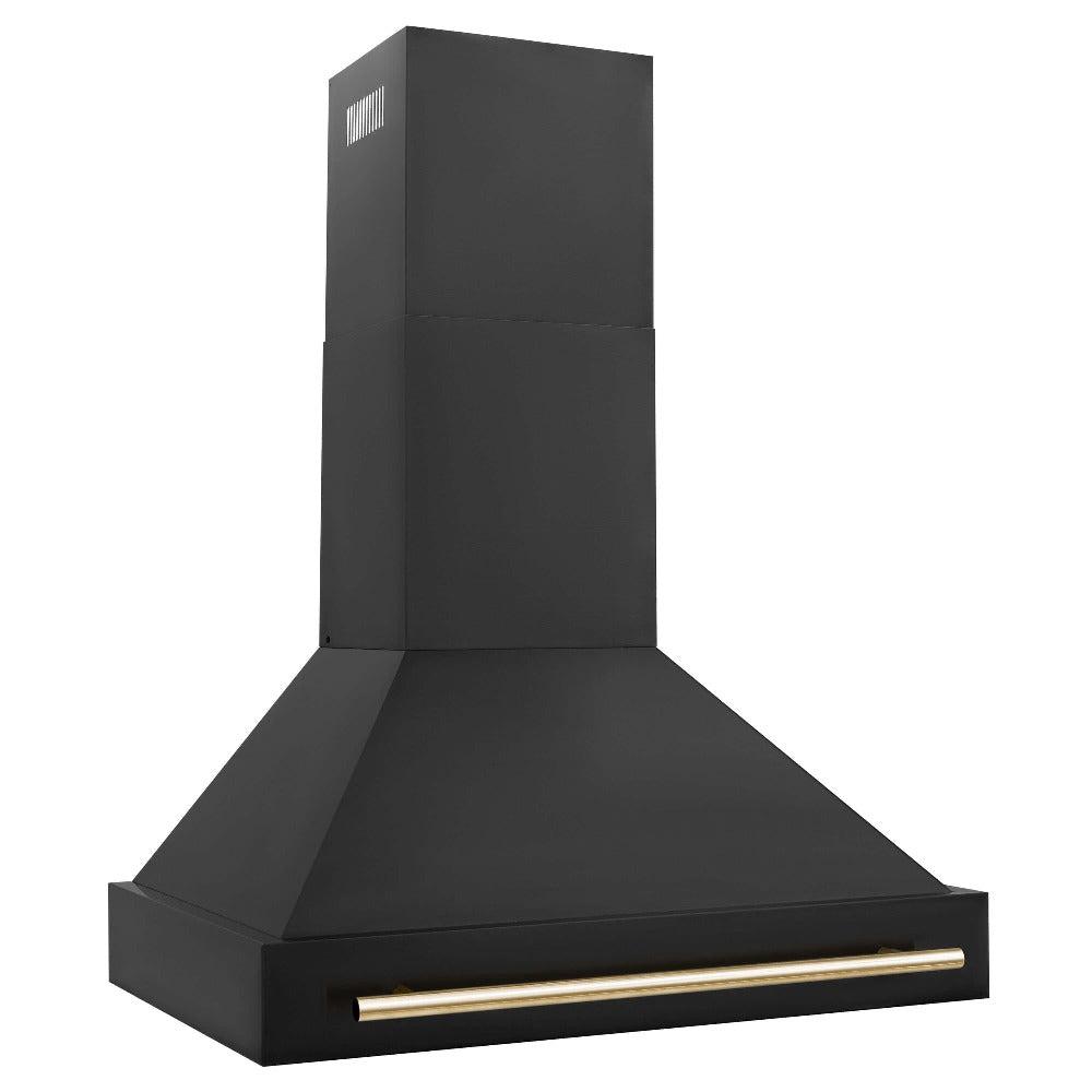 ZLINE Autograph Edition 36 in. Black Stainless Steel Range Hood with Handle (BS655Z-36) Polished Gold, side.