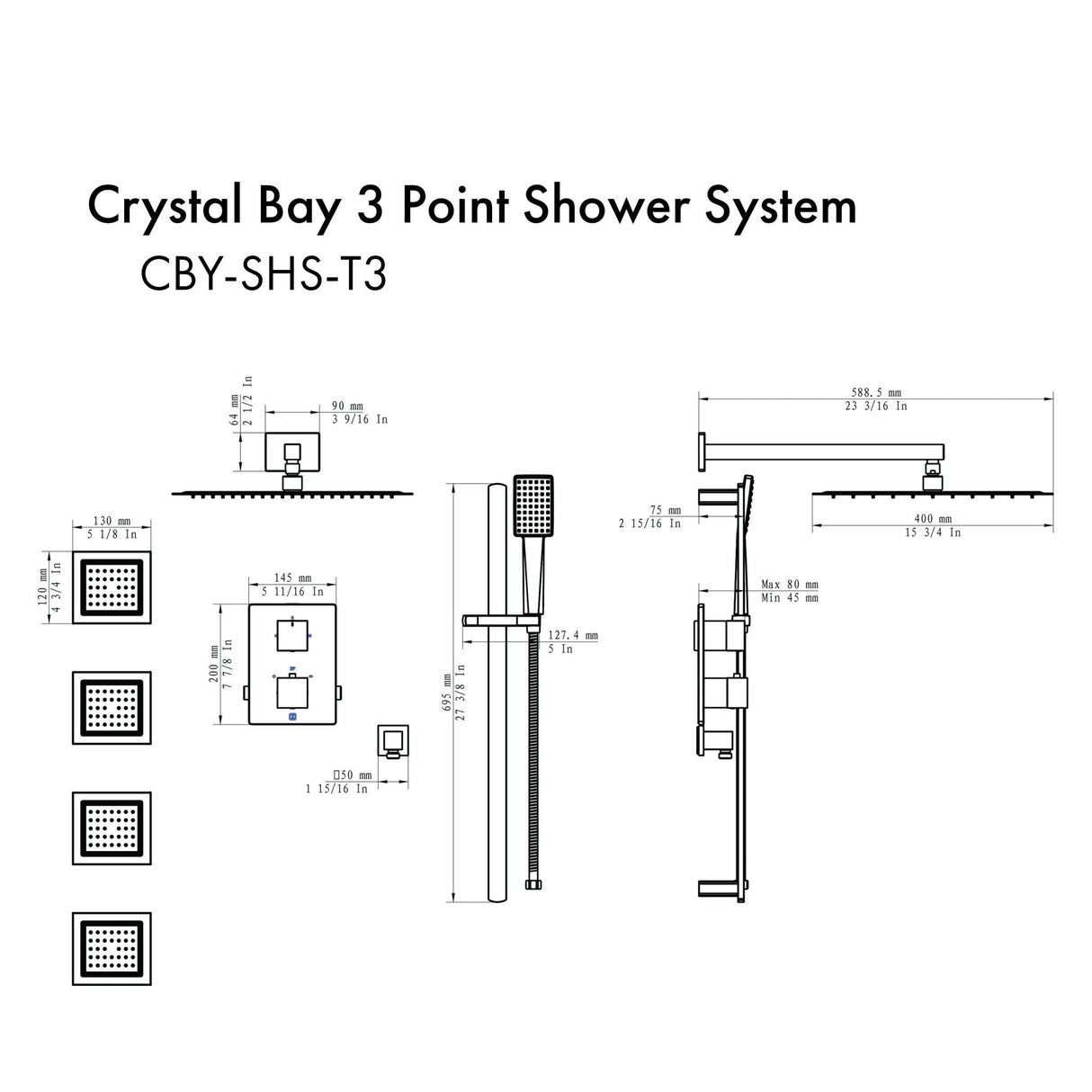 ZLINE Crystal Bay Thermostatic Shower System with Body Jets (CBY-SHS-T3)