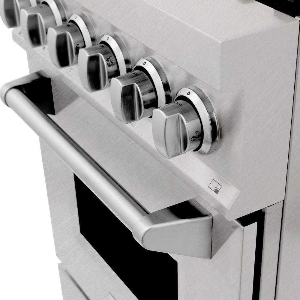 ZLINE 24 in. 2.8 cu. ft. Legacy Dual Fuel Range with 4 Burner Gas Cooktop and Electric Convection Oven in DuraSnow® Stainless Steel (RAS-SN-24)