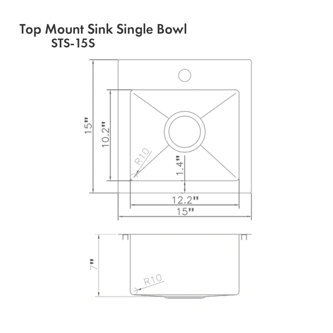 ZLINE Donner 15 in. Topmount Single Bowl Scratch Resistant Stainless Steel Bar Kitchen Sink (STS-15S)