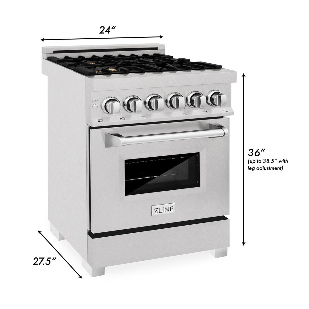 ZLINE 24 in. 2.8 cu. ft. Legacy Dual Fuel Range with Gas Cooktop and Electric Convection Oven in DuraSnow® Stainless Steel with 4 Brass Burners (RAS-SN-BR-24)