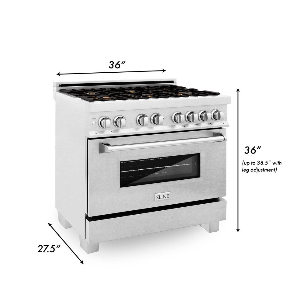 ZLINE 36 in. 4.6 cu. ft. Legacy Dual Fuel Range with Gas Cooktop and Electric Convection Oven in DuraSnow® Stainless Steel with 6 Brass Burners (RAS-SN-BR-36)