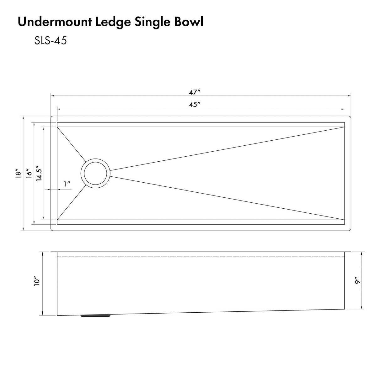 ZLINE 45 in. Garmisch Undermount Single Bowl Kitchen Sink with Bottom Grid and Accessories (SLS-45)