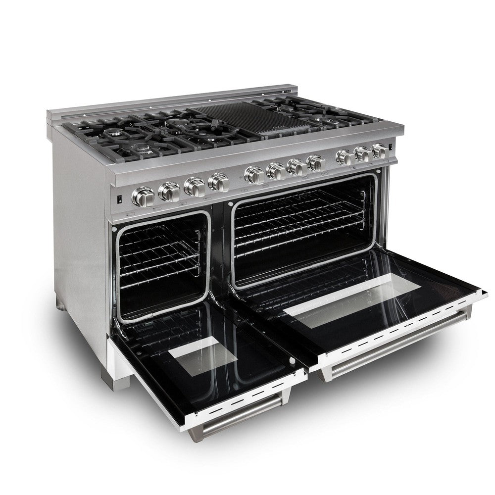 ZLINE 48 in. Kitchen Package with DuraSnow® Stainless Steel Dual Fuel Range with White Matte Doors and Convertible Vent Range Hood (2KP-RASWMRH48)
