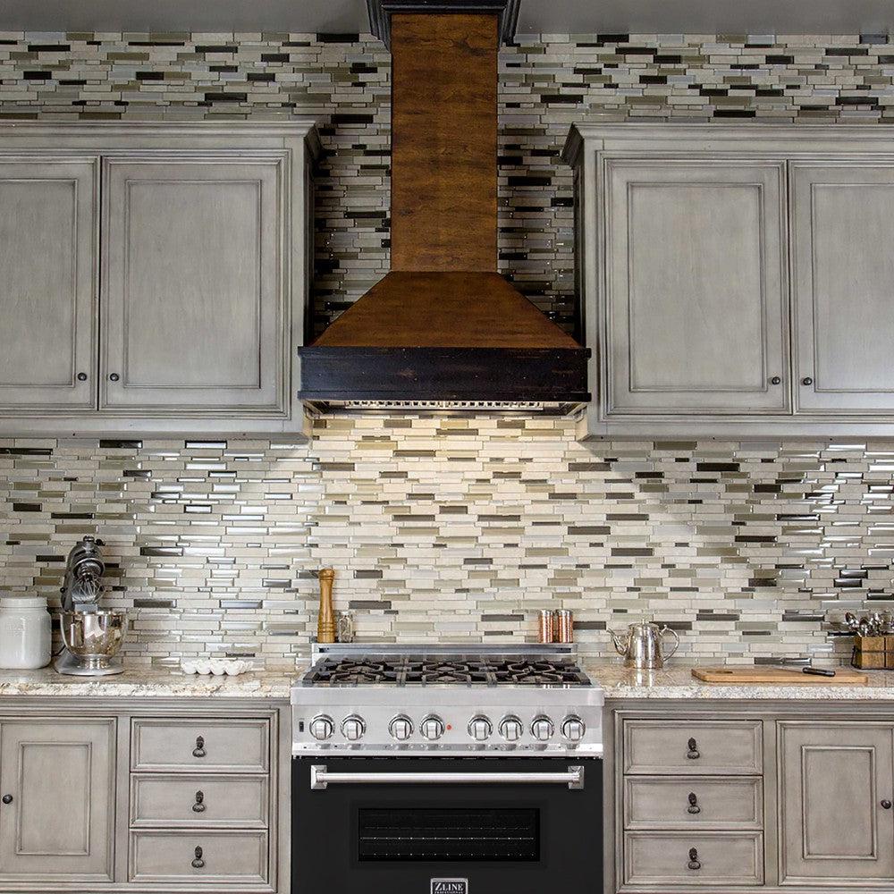 ZLINE 36 in. 4.6 cu. ft. Legacy Dual Fuel Range with 6 Burner Gas Cooktop and Electric Convection Oven in Stainless Steel and Black Matte Door (RA-BLM-36)