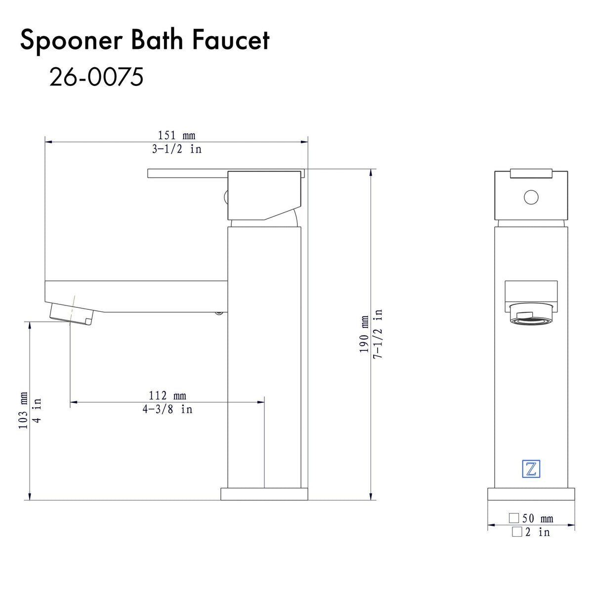 ZLINE Spooner Single Handle Bath Faucet in Matte Black (SPN-BF-MB)