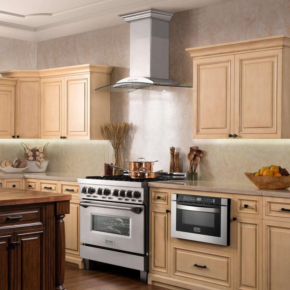 ZLINE Convertible Vent Wall Mount Range Hood in Stainless Steel and Glass (KN)