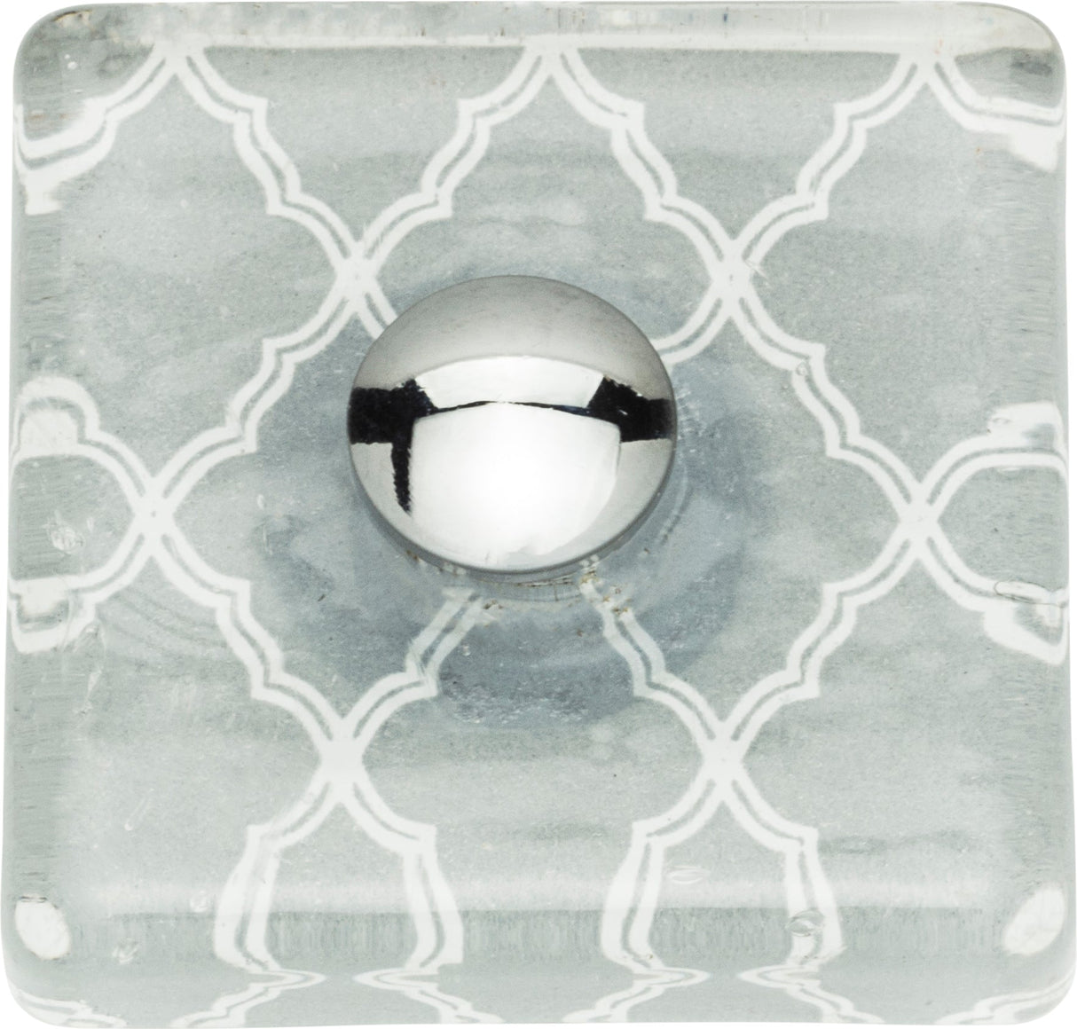 Atlas Homewares Quatrefoil Glass Square Knob 1 1/2 Inch Polished Chrome