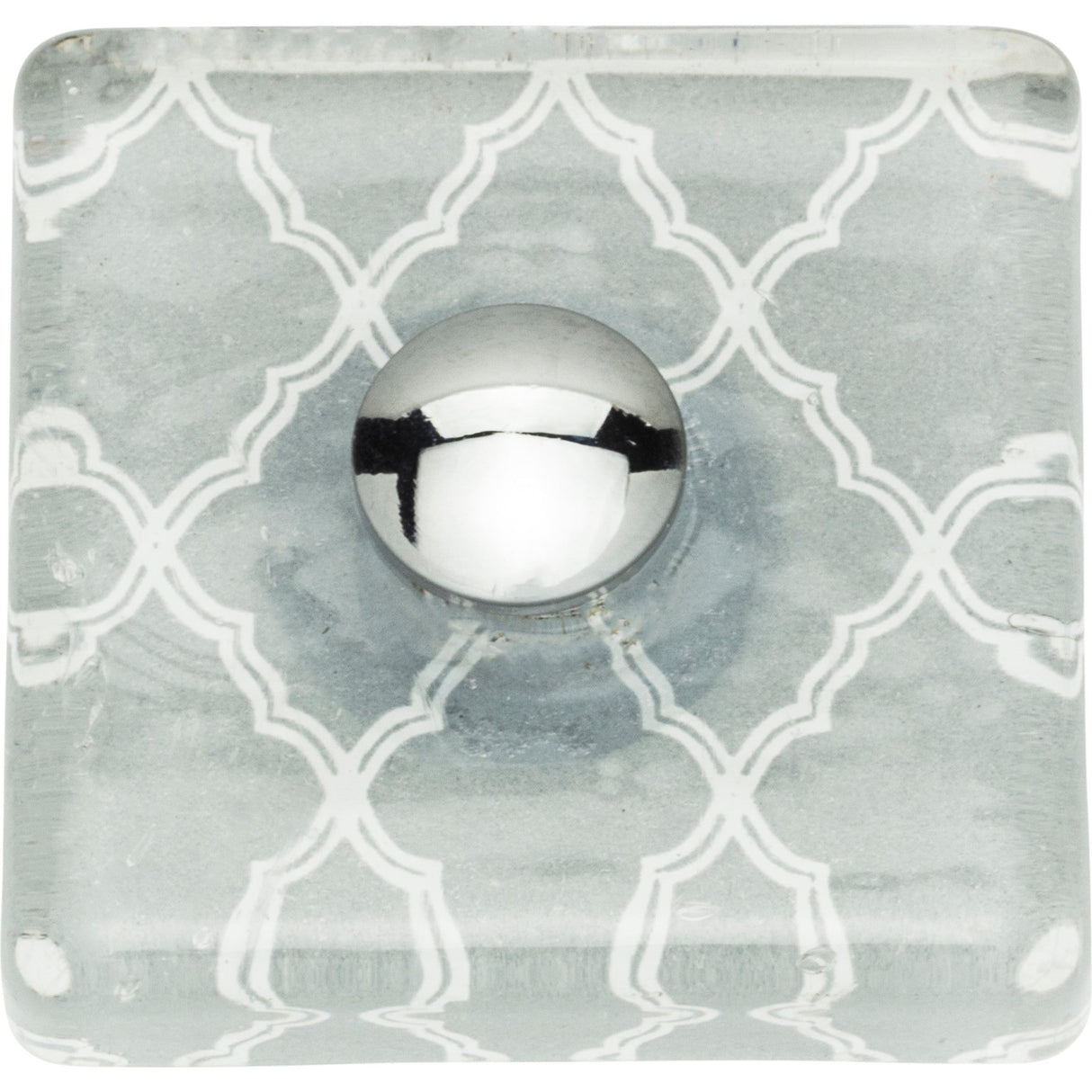 Atlas Homewares Quatrefoil Glass Square Knob 1 1/2 Inch Polished Chrome