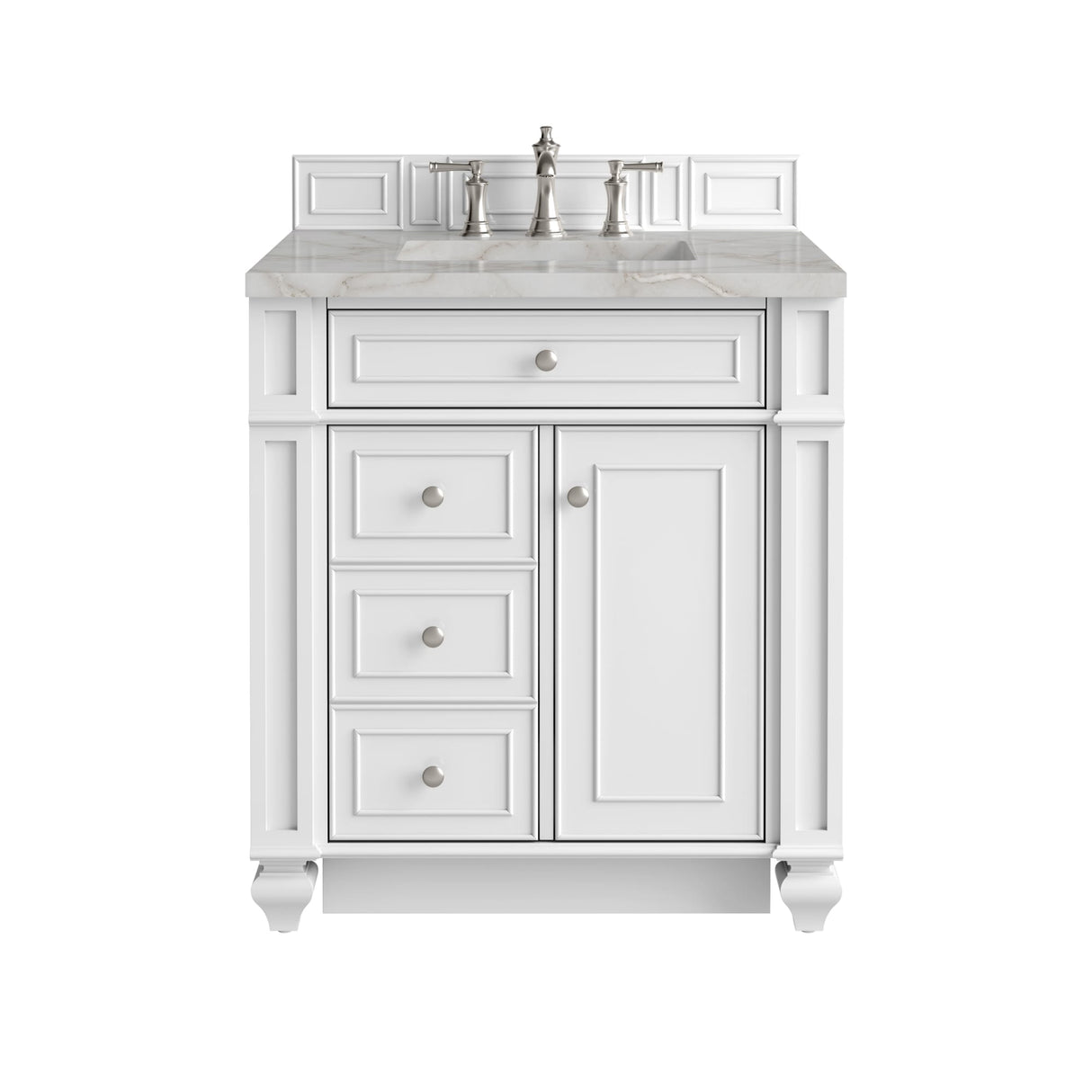 Bristol 30" Single Vanity, Bright White w/ 3 CM Victorian Silver Silestone Top