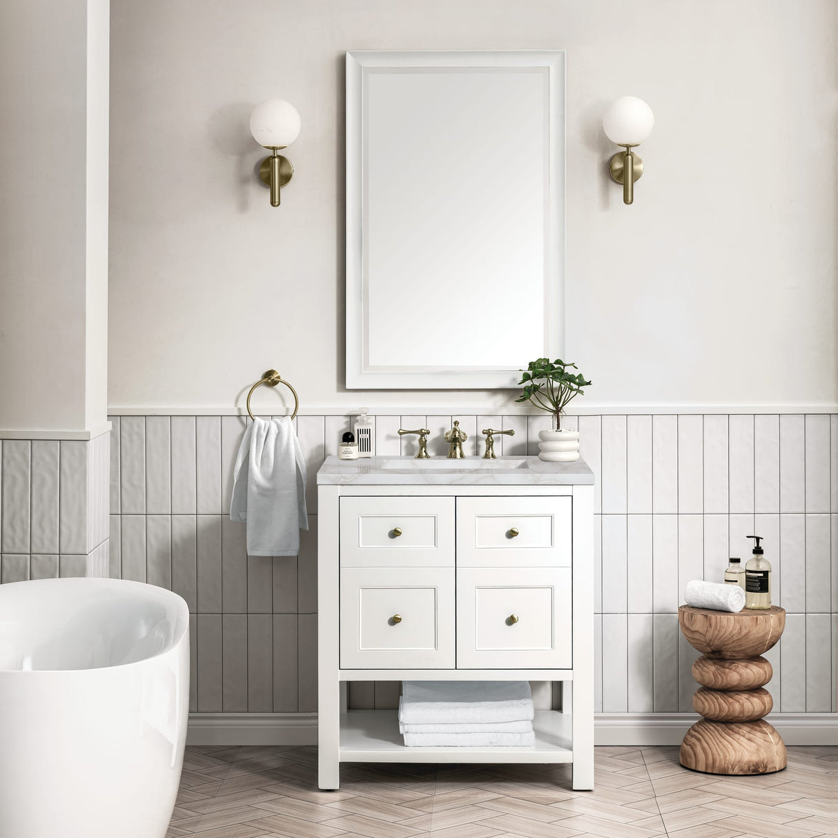 Breckenridge 30" Single Vanity, Bright White w/ 3 CM Victorian Silver Top