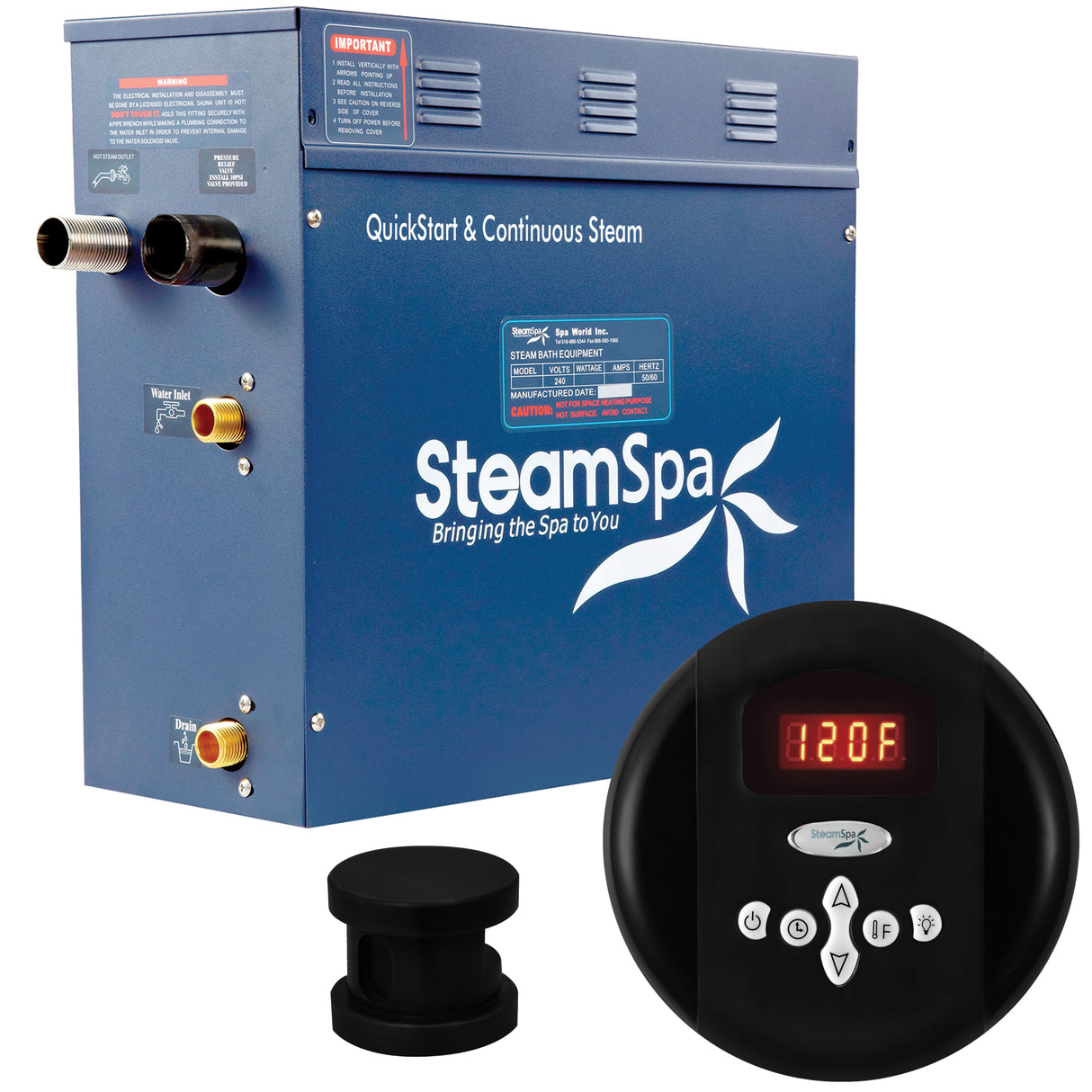 SteamSpa Oasis 9 KW QuickStart Acu-Steam Bath Generator Package in Matte Black OA900MK