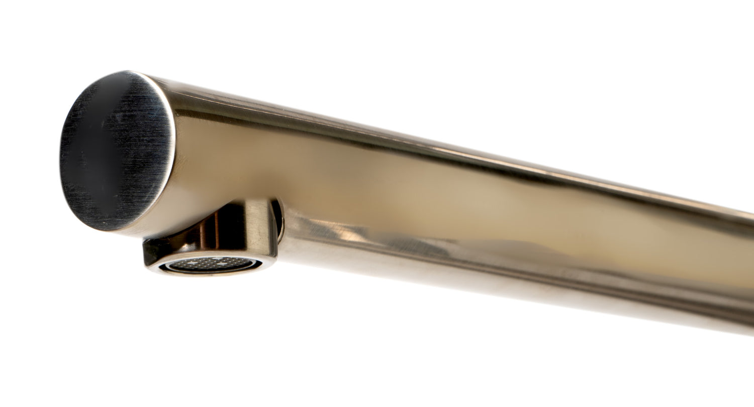 Brushed Nickel Double Spout Commercial Spring Kitchen Faucet