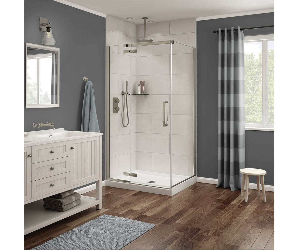MAAX 136330-900-305-000 Link Rectangular 42 x 34 x 75 in. 8mm Pivot Shower Door for Corner Installation with Clear glass in Brushed Nickel