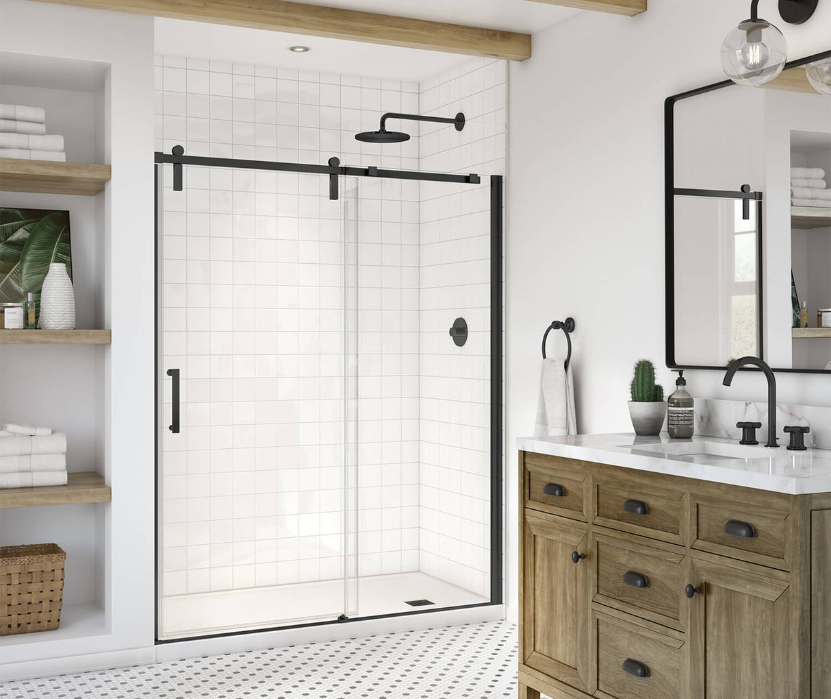 MAAX 137681-900-340-000 Outback 55 ¼ - 58 ½ x 70 ½ in. 8mm Sliding Shower Door for Alcove Installation with Clear glass in Matte Black
