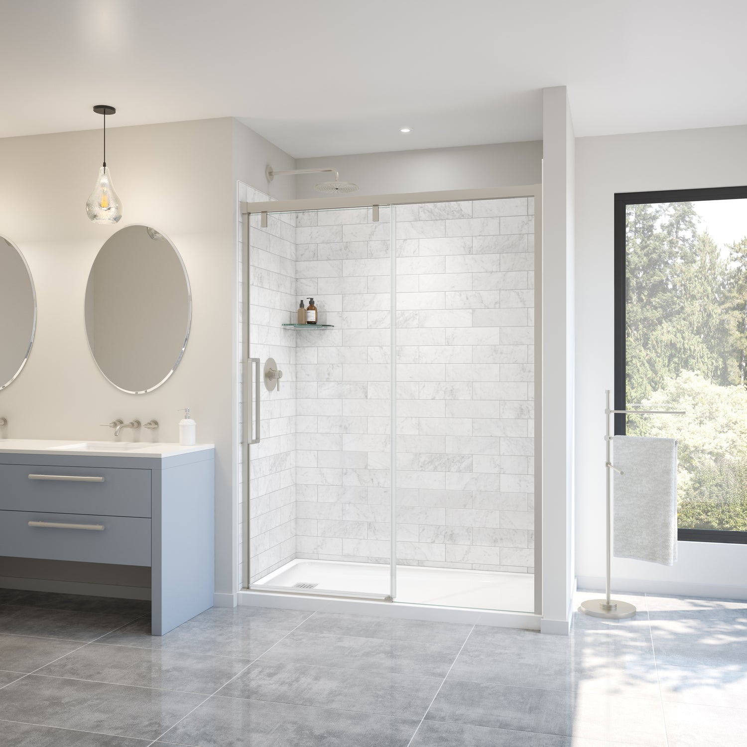 MAAX 135324-900-305-000 Uptown 56-59 x 76 in. 8 mm Sliding Shower Door for Alcove Installation with Clear glass in Brushed Nickel