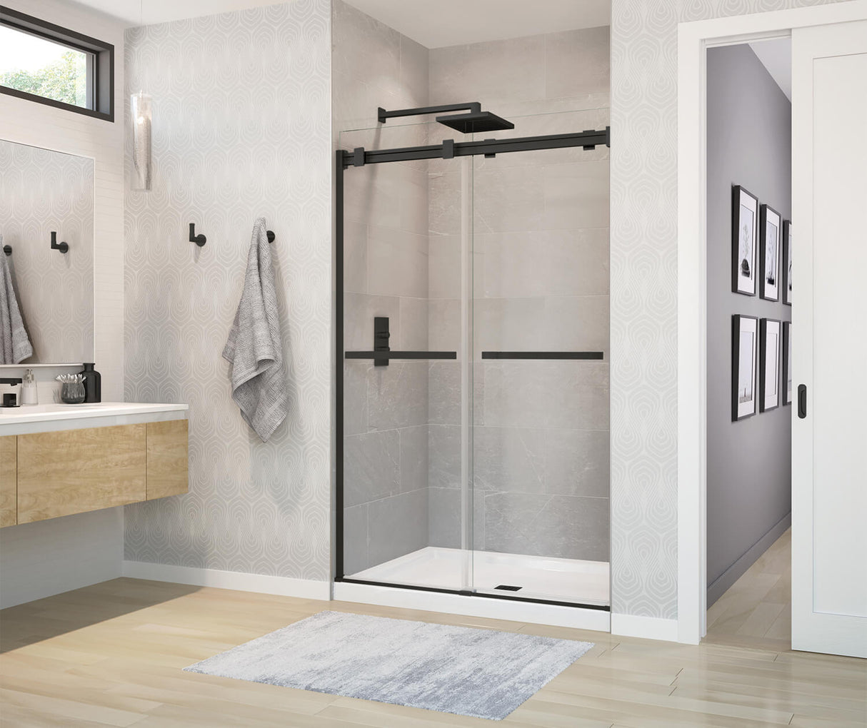 MAAX 136271-900-340-000 Duel 44-47 x 70 ½-74 in. 8 mm Bypass Shower Door for Alcove Installation with Clear glass in Matte Black
