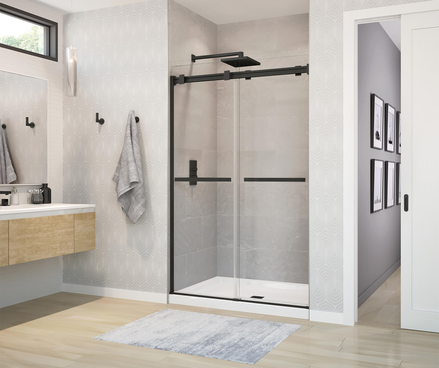 MAAX 136271-900-340-000 Duel 44-47 x 70 ½-74 in. 8 mm Bypass Shower Door for Alcove Installation with Clear glass in Matte Black