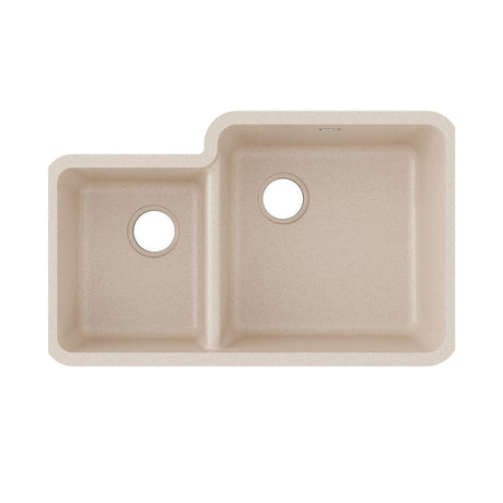 Elkay ELGOU3321LBQ0 Elkay Quartz Classic 33" x 20-11/16" x 9", Offset 40/60 Double Bowl Undermount Sink, Bisque