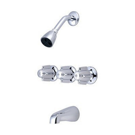 Central Brass 968 TUB & SHOWER-3 CANOPY HDL 1/2" COMBO UNION 8" CNTRS SHWRHEAD BRASS SPT-PC