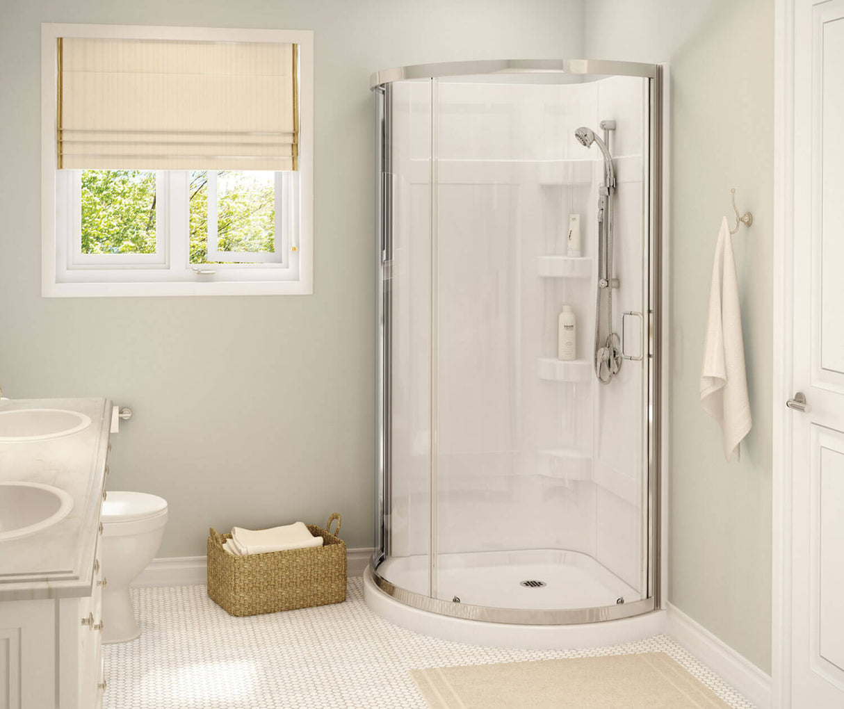 MAAX 300001-000-001-102 Cyrene 34 x 34 Acrylic Center Drain Shower Kit in White with Clear glass in Chrome