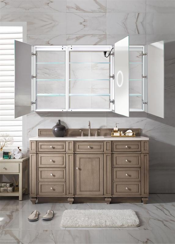 Krugg Svange6036LRR LED Medicine Cabinet 60"x36" Recessed or Surface Mount Mirror Cabinet w/Dimmer & Defogger + 3X Makeup Mirror Inside & Outlet + USB, Krugg, Krugg - POSHHAUS