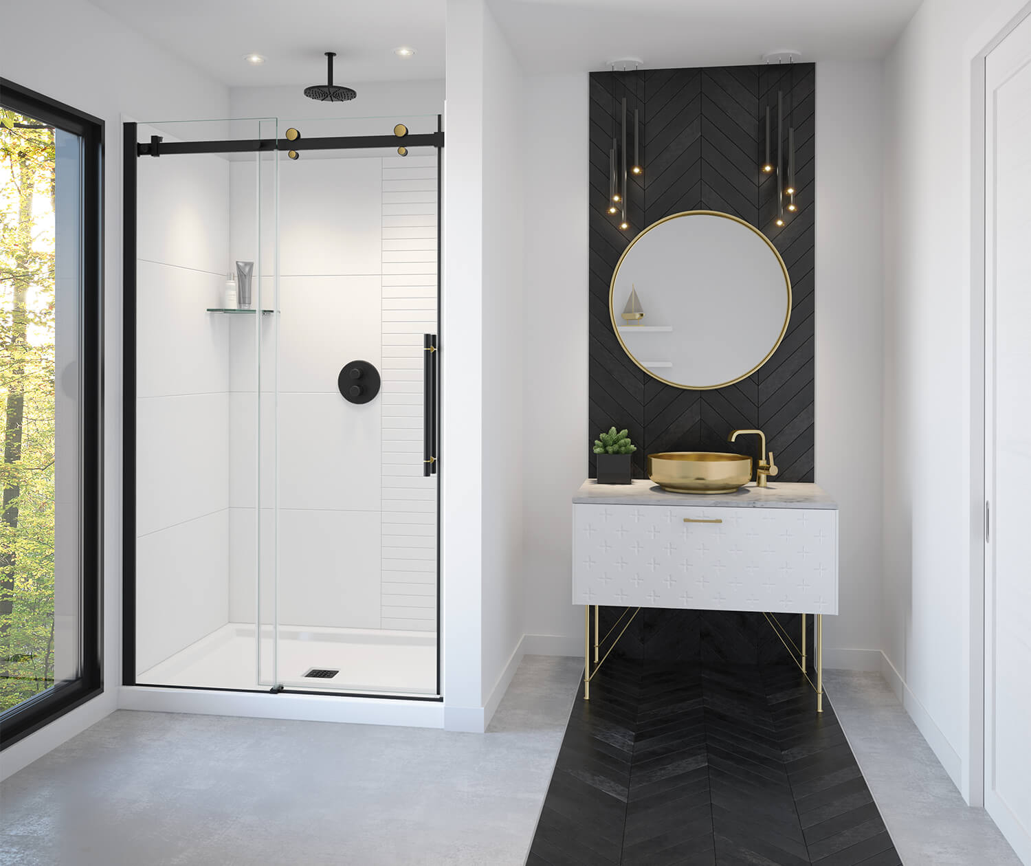 MAAX 138460-900-380-000 Vela 44 ½-47 x 78 ¾ in. 8mm Sliding Shower Door for Alcove Installation with Clear glass in Matte Black and Brushed Gold