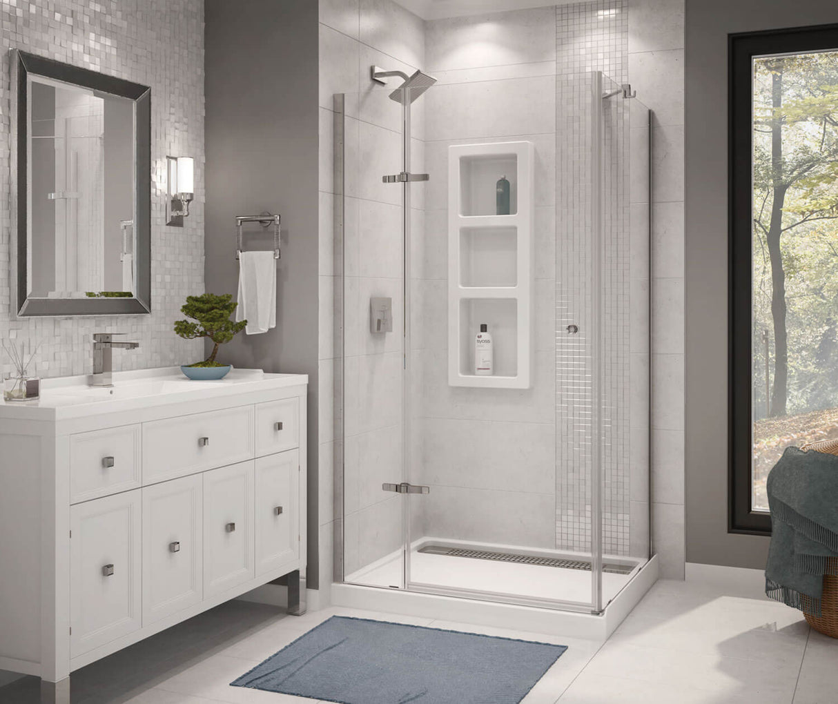 MAAX 300008-900-084-000 Athena 34 x 42 Acrylic Center Drain Shower Kit in White with Clear glass in Chrome