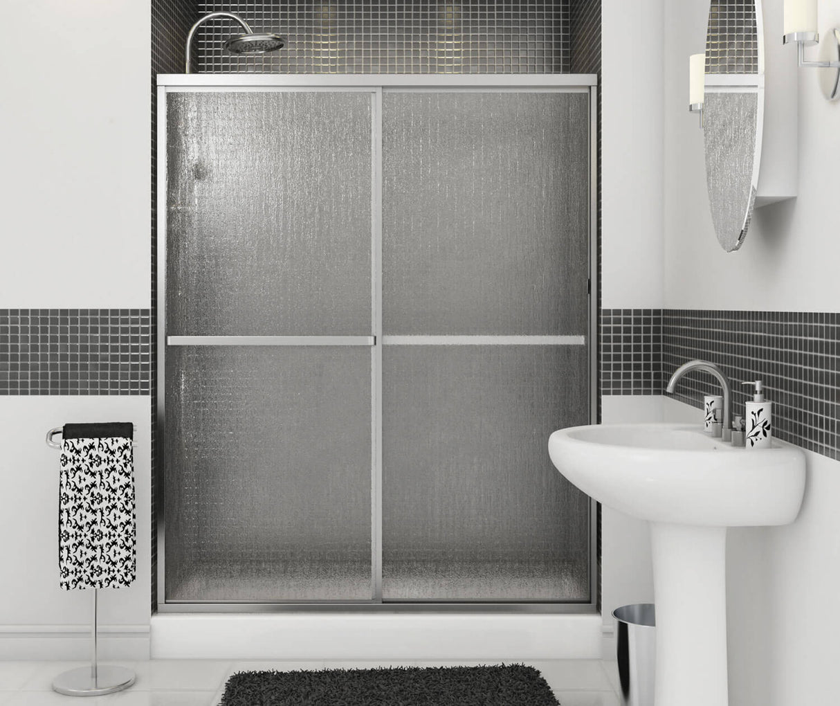 MAAX 105412-970-084-000 Polar 54-59 ½ x 68 in. Bypass Shower Door for Alcove Installation with Raindrop glass in Chrome