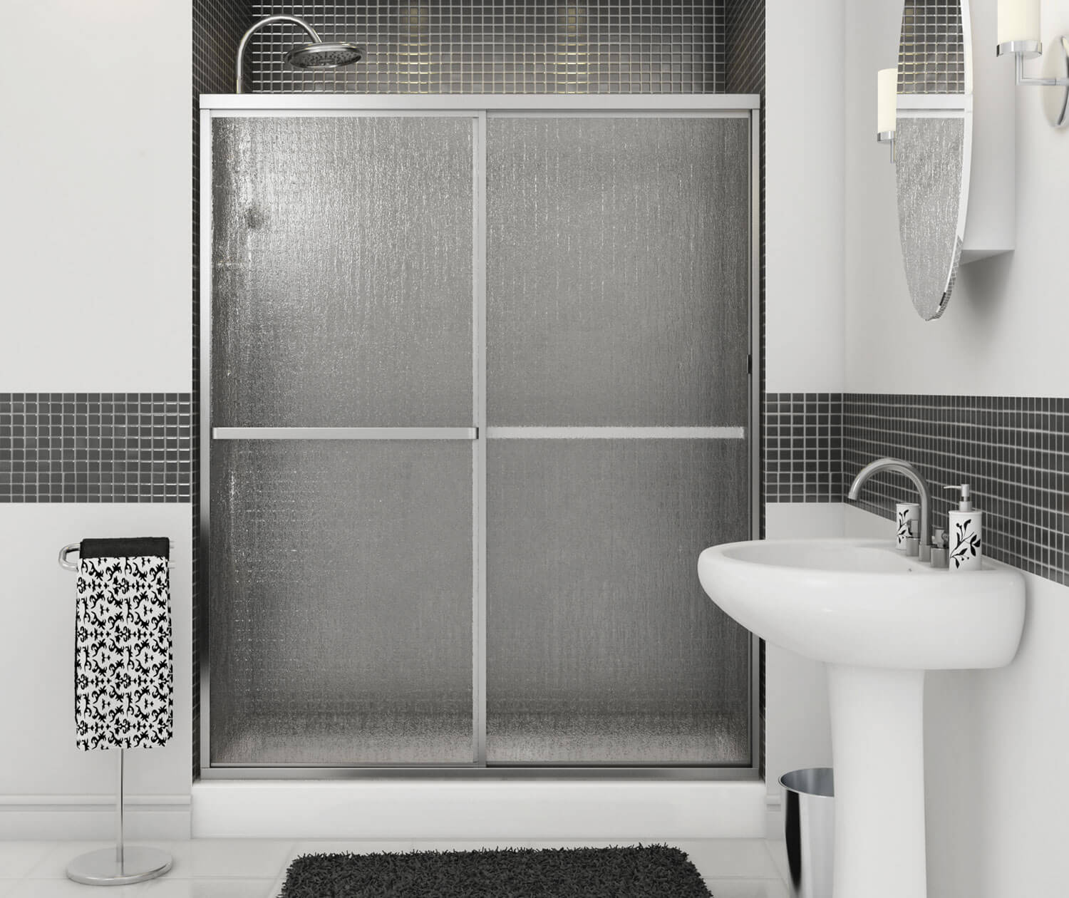 MAAX 105412-970-084-000 Polar 54-59 ½ x 68 in. Bypass Shower Door for Alcove Installation with Raindrop glass in Chrome