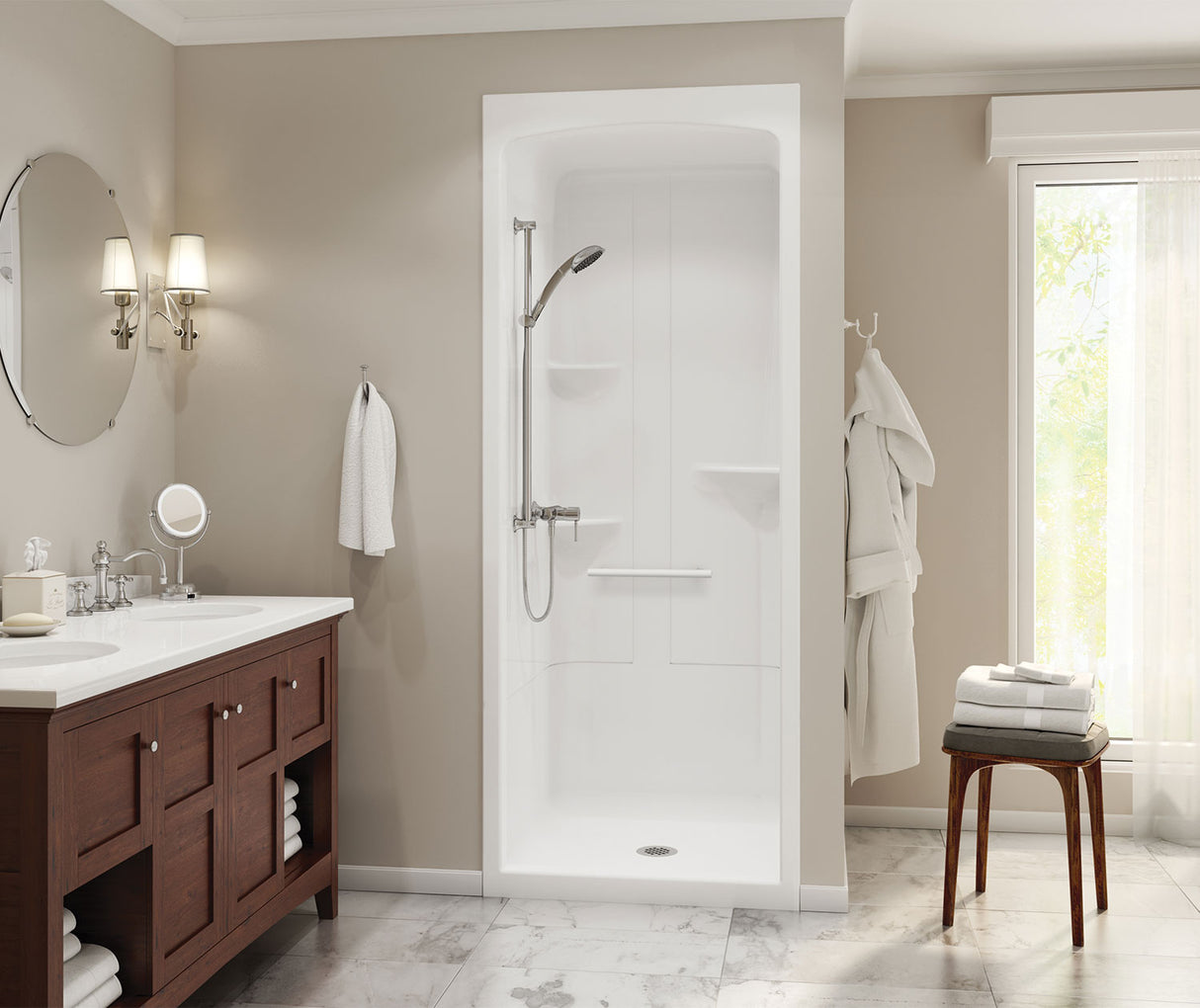 MAAX 105918-000-001 Camelia SHR-3636 Acrylic Alcove Center Drain One-Piece Shower in White