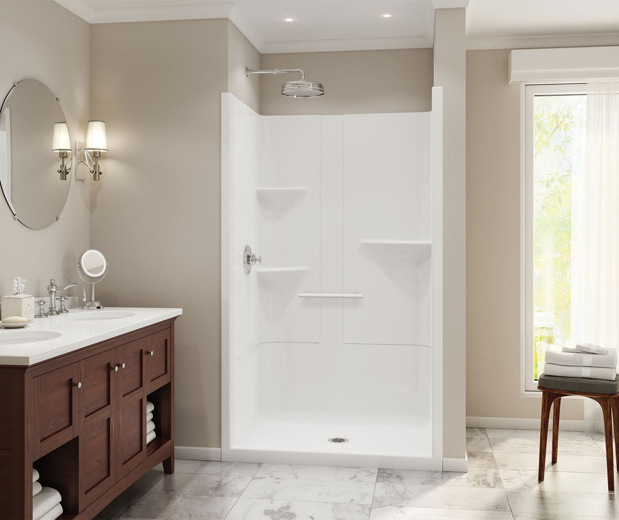 MAAX 105919-000-001 Camelia SH-4834 Acrylic Alcove Center Drain One-Piece Shower in White