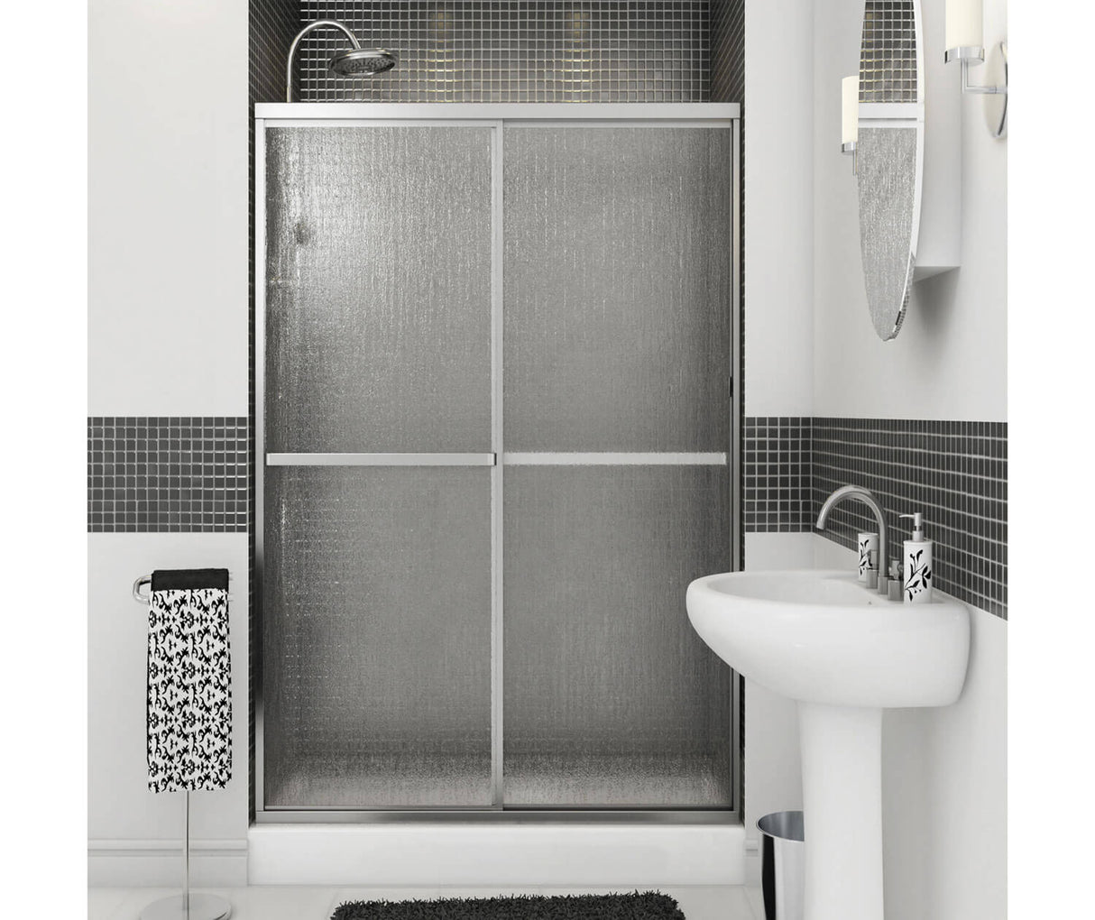 MAAX 105413-970-084-000 Polar 42-47 ½ x 68 in. Bypass Shower Door for Alcove Installation with Raindrop glass in Chrome
