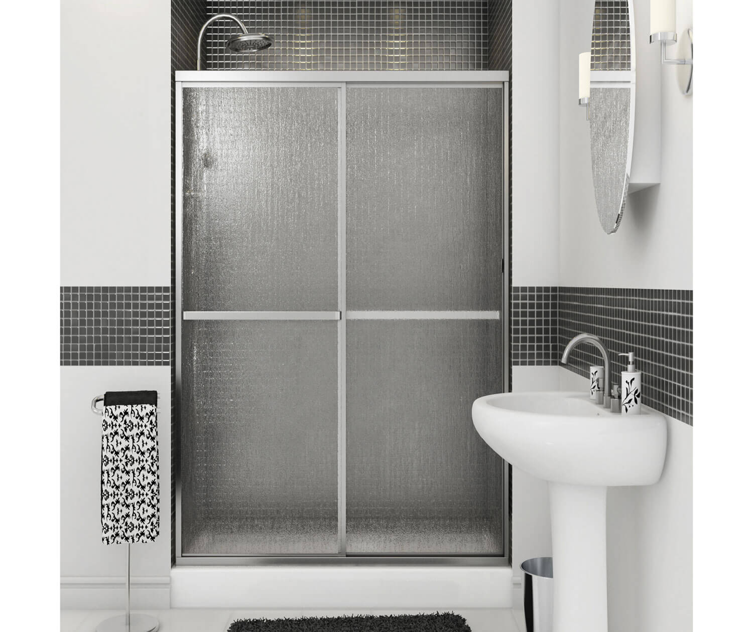 MAAX 105413-970-084-000 Polar 42-47 ½ x 68 in. Bypass Shower Door for Alcove Installation with Raindrop glass in Chrome