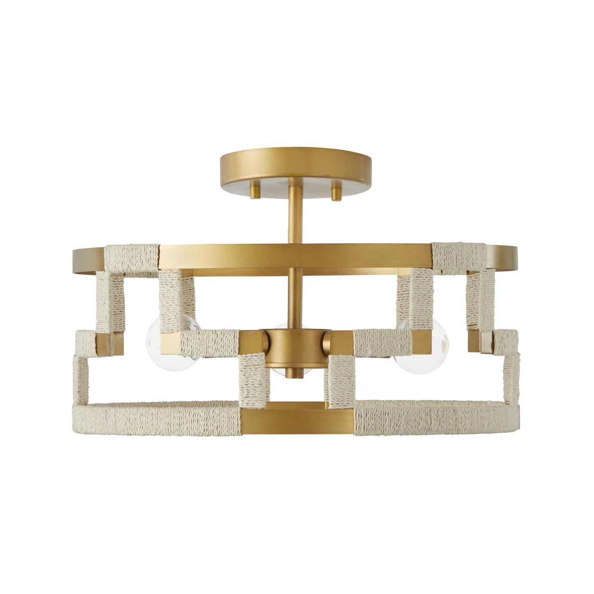 Capital Lighting 241031NL Hala 3 Light Semi-Flush Bleached Natural Jute and Patinaed Brass