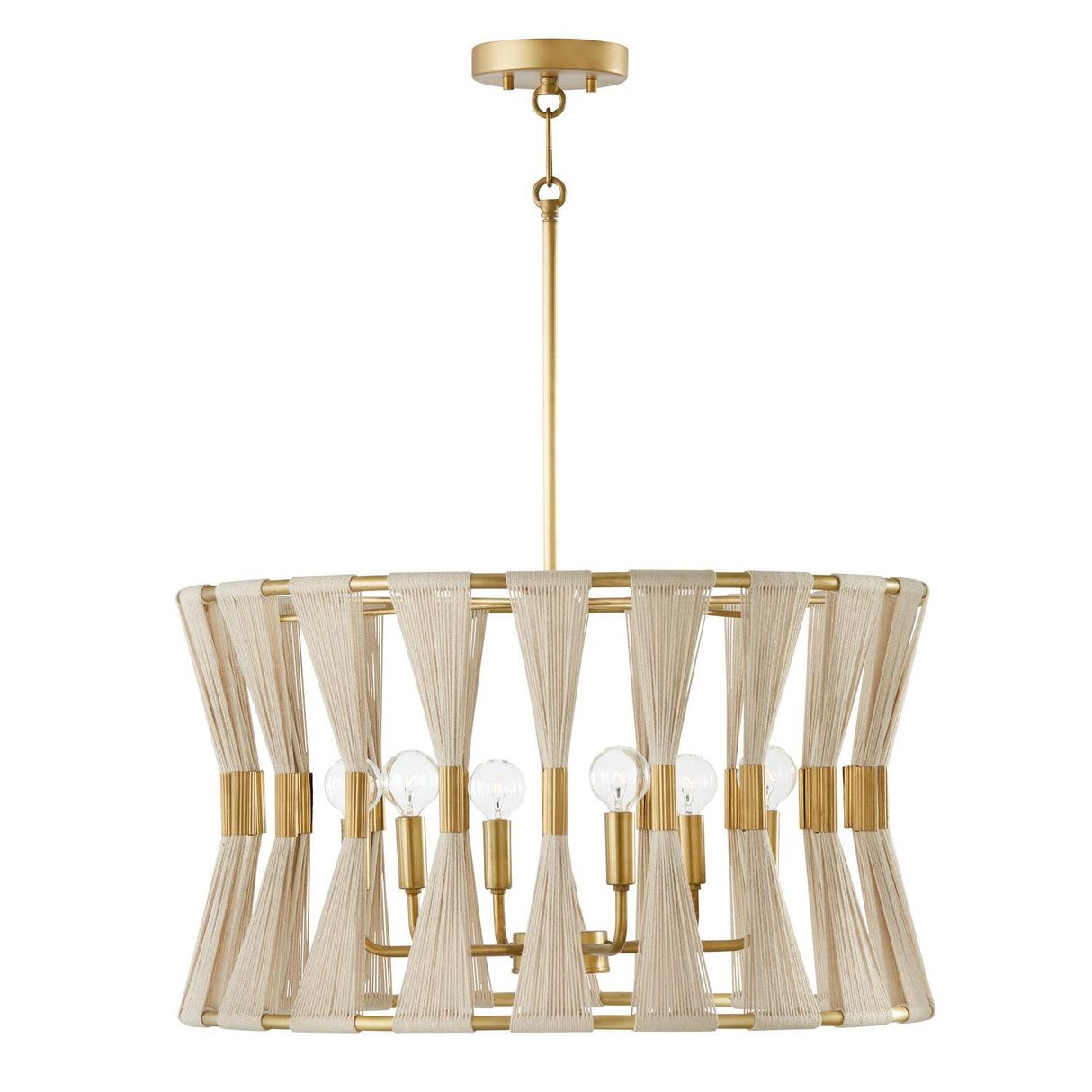Capital Lighting 341161NP Bianca 6 Light Pendant Bleached Natural Rope and Patinaed Brass