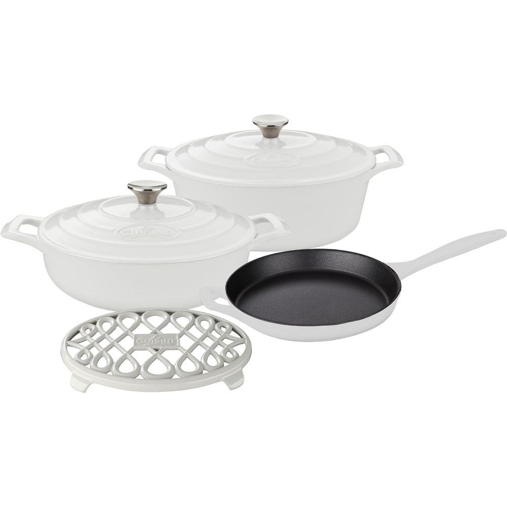 La Cuisine LC 2980 6 pc set, 3.75QT Saute w/lid, 6.75QT Oval w/lid, 10" Fry Pan, 7" Trivet