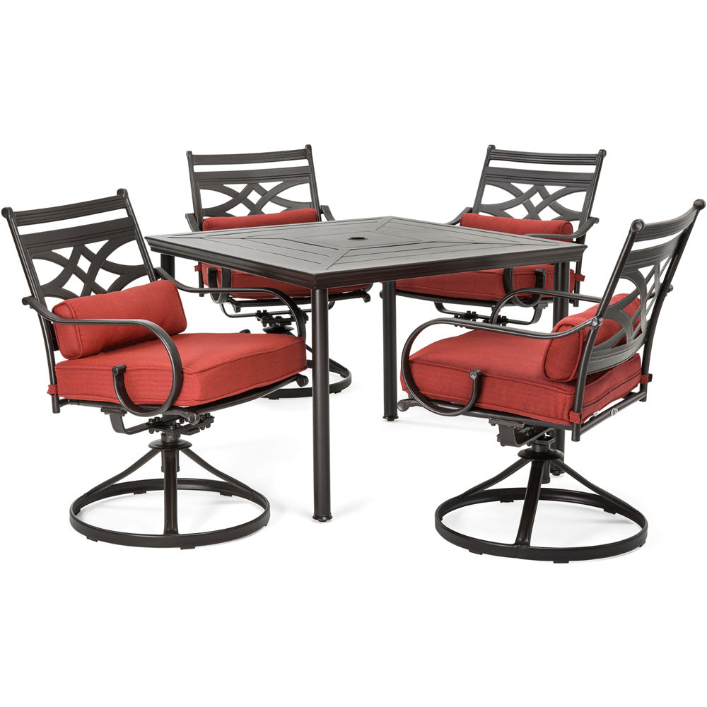 Hanover MCLRDN5PCSQSW4-CHL Montclair5pc: 4 Swivel Rockers, 40" Square Dining Table