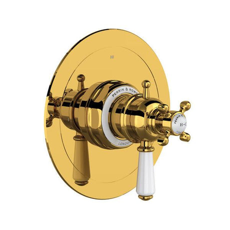 Edwardian™ 1/2" Therm & Pressure Balance Trim with 3 Functions (Shared) Unlacquered Brass