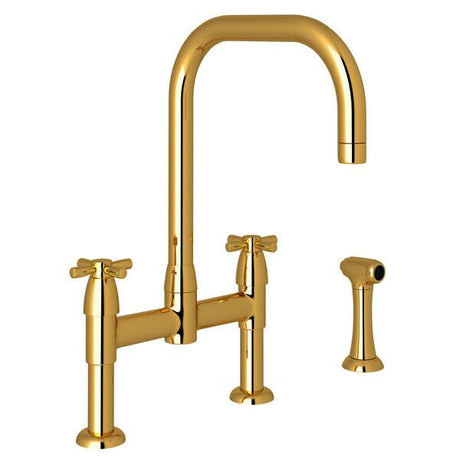 Holborn™ Bridge Kitchen Faucet With U-Spout and Side Spray Unlacquered Brass