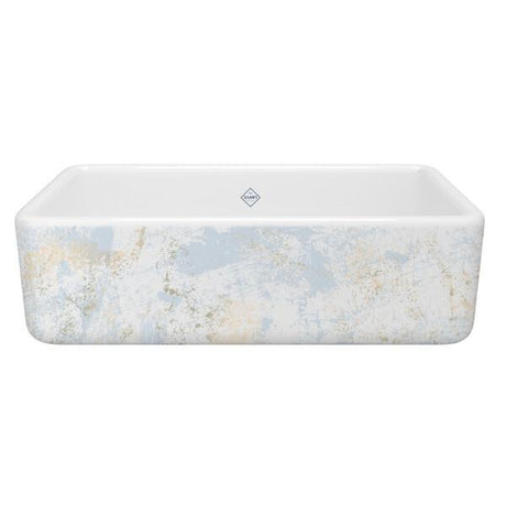 Lancaster™ 33" Single Bowl Farmhouse Apron Front Fireclay Kitchen Sink With Patina Design Patina Blue/Gold